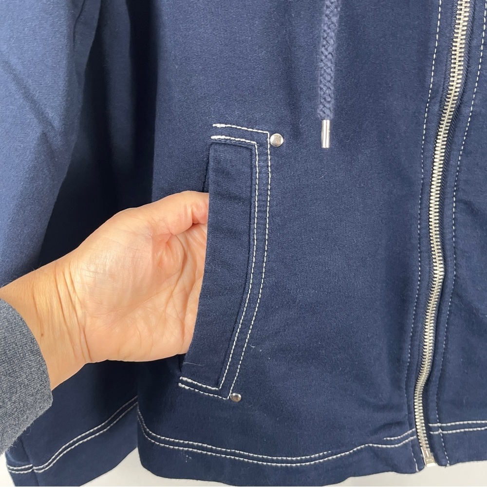 Anne Klein Sport Women's Activewear Blue Hooded Nautical Full Zip Jacket Size L - Picture 6 of 10